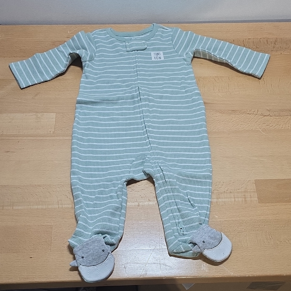Simple Green and White Striped One Piece Footies